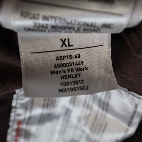 Ariat FR Flame Resistant HRC2/CAT2 2112 Work Wear Henley Brown Shirt XL - Picture 12 of 13